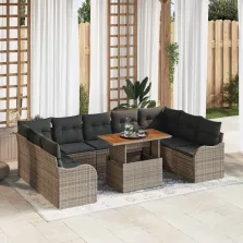   vidaXL Kerti Kanapé Szett tárolóval 10 pcs Szürke Poli rattan