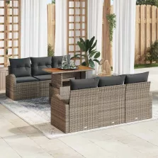   vidaXL Kerti Kanapé Szett tárolóval 7 pcs Szürke Poli rattan