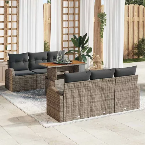 vidaXL Kerti Kanapé Szett tárolóval 7 pcs Szürke Poli rattan