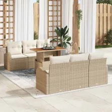   vidaXL Kerti Kanapé Szett tárolóval 7 pcs Bézs Poli rattan
