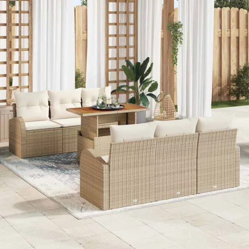 vidaXL Kerti Kanapé Szett tárolóval 7 pcs Bézs Poli rattan