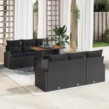   vidaXL Kerti Kanapé Szett tárolóval 7 pcs Fekete Poli rattan