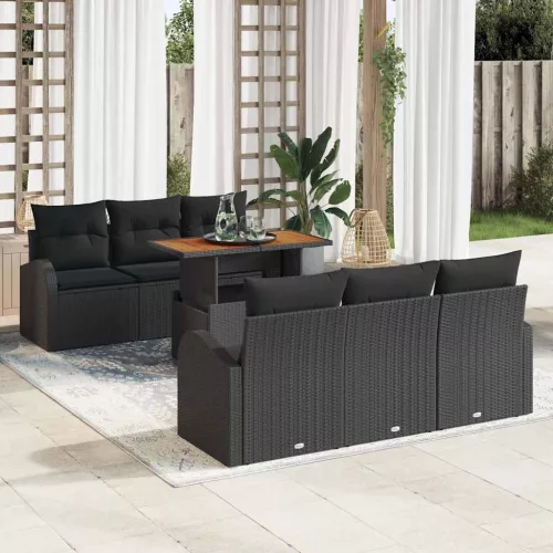vidaXL Kerti Kanapé Szett tárolóval 7 pcs Fekete Poli rattan