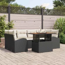   vidaXL Kerti Kanapé Szett tárolóval 7 pcs Fekete Poli rattan