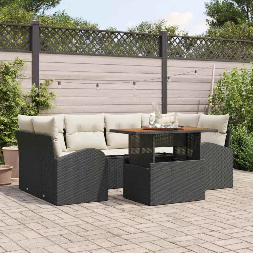 vidaXL Kerti Kanapé Szett tárolóval 7 pcs Fekete Poli rattan