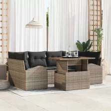   vidaXL Kerti Kanapé Szett tárolóval 7 pcs Szürke Poli rattan