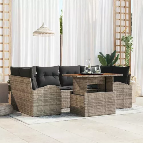 vidaXL Kerti Kanapé Szett tárolóval 7 pcs Szürke Poli rattan