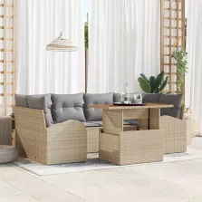   vidaXL Kerti Kanapé Szett tárolóval 7 pcs Bézs Poli rattan