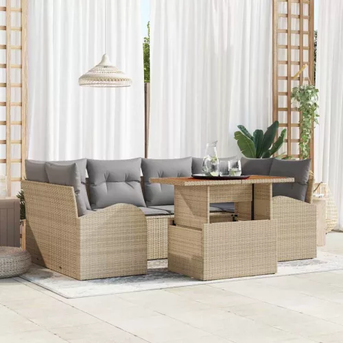 vidaXL Kerti Kanapé Szett tárolóval 7 pcs Bézs Poli rattan