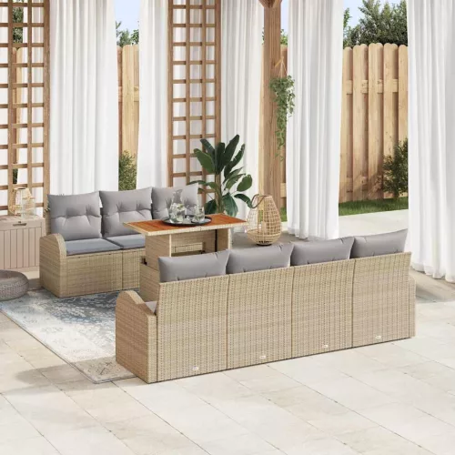 vidaXL Kerti Kanapé Szett tárolóval 8 pcs Bézs Poli rattan