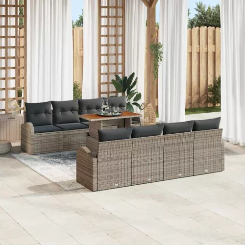 vidaXL Kerti Kanapé Szett tárolóval 9 pcs Szürke Poli rattan