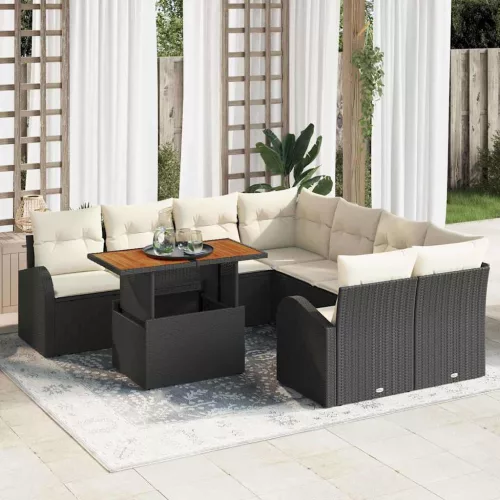 vidaXL Kerti Kanapé Szett tárolóval 9 pcs Fekete Poli rattan