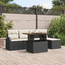   vidaXL Kerti Kanapé Szett tárolóval 6 pcs Fekete Poli rattan