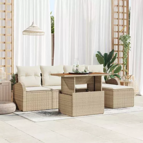 vidaXL Kerti Kanapé Szett tárolóval 6 pcs Bézs Poli rattan