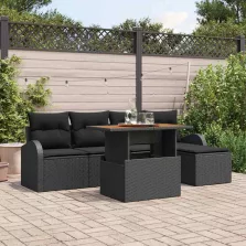   vidaXL Kerti Kanapé Szett tárolóval 6 pcs Fekete Poli rattan