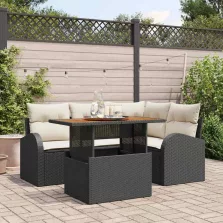   vidaXL Kerti Kanapé Szett tárolóval 5 pcs Fekete Poli rattan