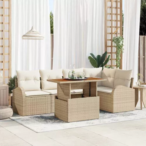 vidaXL Kerti Kanapé Szett tárolóval 6 pcs Bézs Poli rattan
