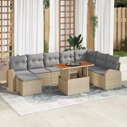 vidaXL Kerti Kanapé Szett tárolóval 9 pcs Bézs Poli rattan
