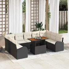   vidaXL Kerti Kanapé Szett tárolóval 10 pcs Fekete Poli rattan