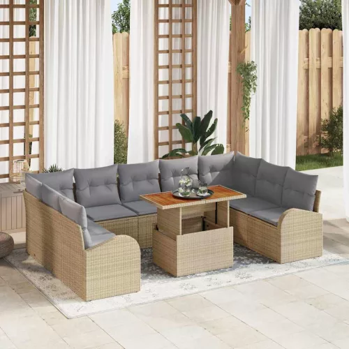 vidaXL Kerti Kanapé Szett tárolóval 10 pcs Bézs Poli rattan