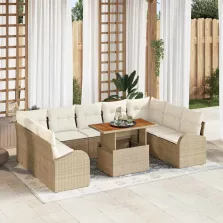   vidaXL Kerti Kanapé Szett tárolóval 10 pcs Bézs Poli rattan