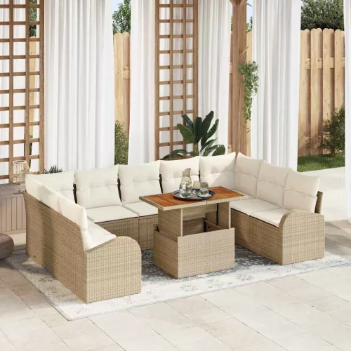 vidaXL Kerti Kanapé Szett tárolóval 10 pcs Bézs Poli rattan