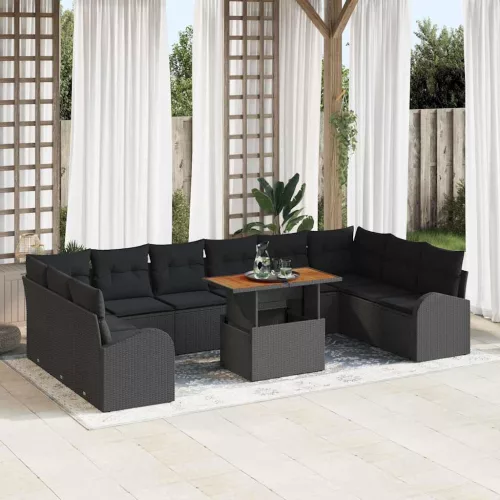vidaXL Kerti Kanapé Szett tárolóval 11 pcs Fekete Poli rattan
