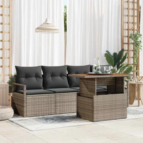 vidaXL Kerti Kanapé Szett tárolóval 5 pcs Szürke Poli rattan