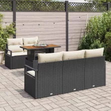   vidaXL Kerti Kanapé Szett tárolóval 6 pcs Fekete Poli rattan