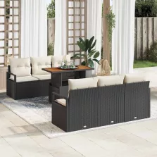   vidaXL Kerti Kanapé Szett tárolóval 7 pcs Fekete Poli rattan
