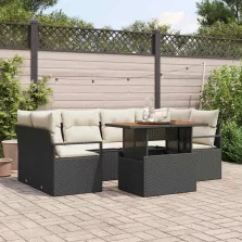   vidaXL Kerti Kanapé Szett tárolóval 7 pcs Fekete Poli rattan