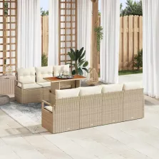   vidaXL Kerti Kanapé Szett tárolóval 8 pcs Bézs Poli rattan