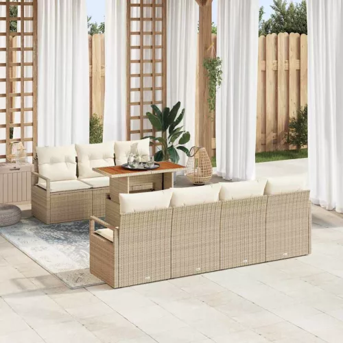 vidaXL Kerti Kanapé Szett tárolóval 8 pcs Bézs Poli rattan