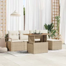   vidaXL Kerti Kanapé Szett tárolóval 6 pcs Bézs Poli rattan