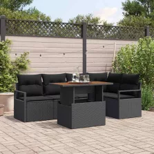   vidaXL Kerti Kanapé Szett tárolóval 6 pcs Fekete Poli rattan