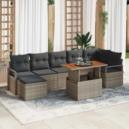vidaXL Kerti Kanapé Szett tárolóval 8 pcs Szürke Poli rattan