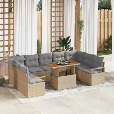  vidaXL Kerti Kanapé Szett tárolóval 10 pcs Bézs Poli rattan