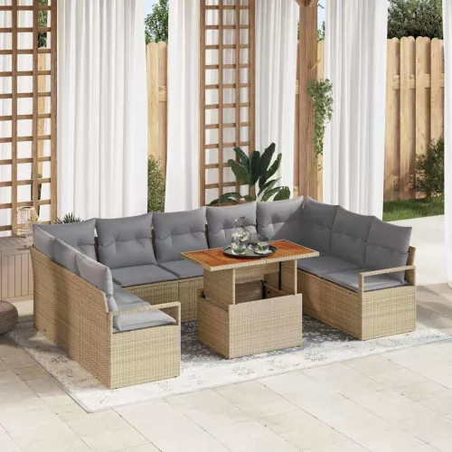 vidaXL Kerti Kanapé Szett tárolóval 10 pcs Bézs Poli rattan
