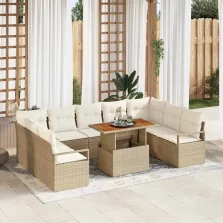   vidaXL Kerti Kanapé Szett tárolóval 10 pcs Bézs Poli rattan