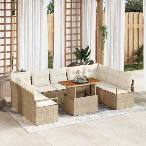 vidaXL Kerti Kanapé Szett tárolóval 10 pcs Bézs Poli rattan