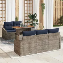   vidaXL Kerti Kanapé Szett tárolóval 6 pcs Szürke Poli rattan