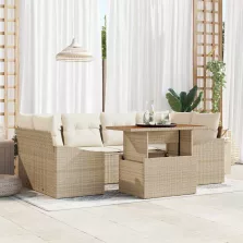   vidaXL Kerti Kanapé Szett tárolóval 7 pcs Bézs Poli rattan