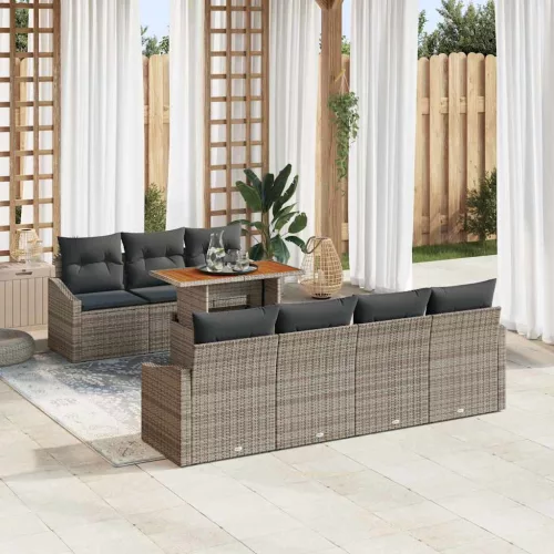 vidaXL Kerti Kanapé Szett tárolóval 8 pcs Szürke Poli rattan