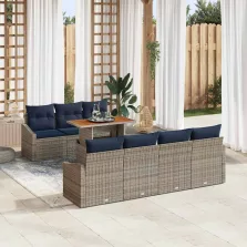   vidaXL Kerti Kanapé Szett tárolóval 8 pcs Szürke Poli rattan
