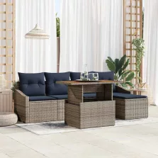   vidaXL Kerti Kanapé Szett tárolóval 6 pcs Szürke Poli rattan