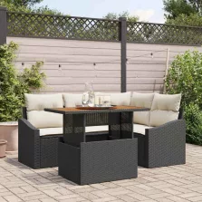   vidaXL Kerti Kanapé Szett tárolóval 5 pcs Fekete Poli rattan