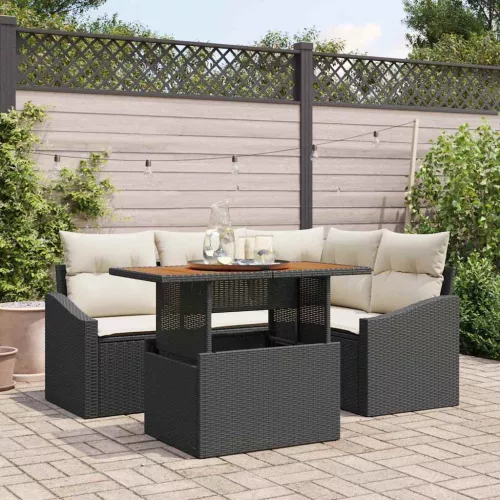 vidaXL Kerti Kanapé Szett tárolóval 5 pcs Fekete Poli rattan