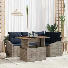   vidaXL Kerti Kanapé Szett párnával tárolóval 5 pcs Szürke polirattan
