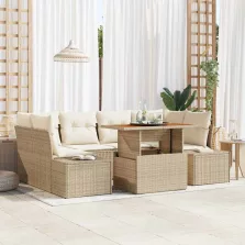   vidaXL Kerti Kanapé Szett tárolóval 7 pcs Bézs Poli rattan