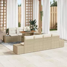   vidaXL Kerti Kanapé Szett tárolóval 8 pcs Bézs Poli rattan
